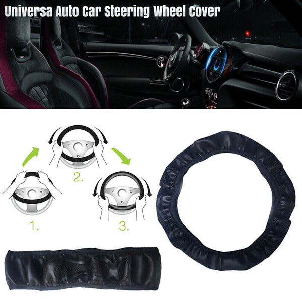 Universal_Auto Car Steering Wheel Cover Leather Breathable Anti-slip Black NEW