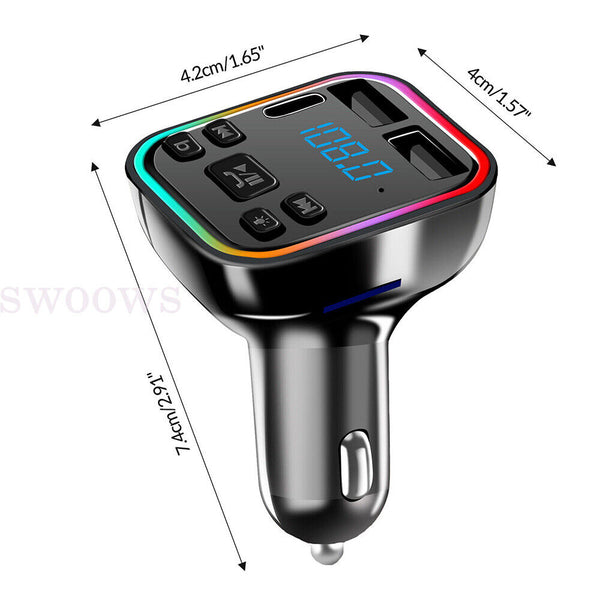Bluetooth 5.0+ Mp3 Player BT Car 2USB FM Transmitter Adapter Wireless PD