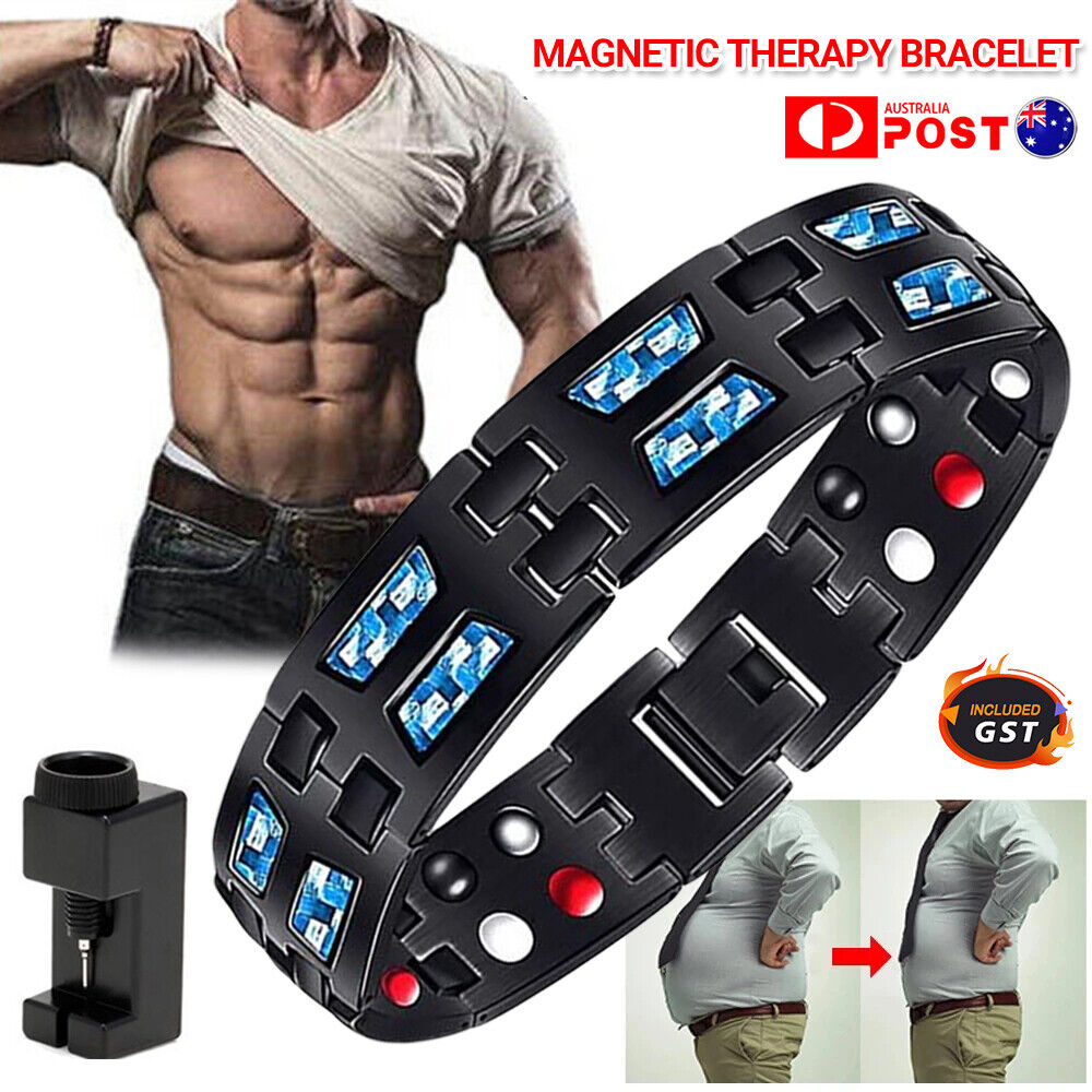 Titanium Power Magnetic Bracelet Carbon Blue Therapy Double Row Ultra Strength