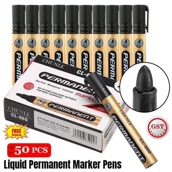 UP TO 50pcs Black Liquid Ink Permanent Marker Pens Set Office Writing Bulk AU