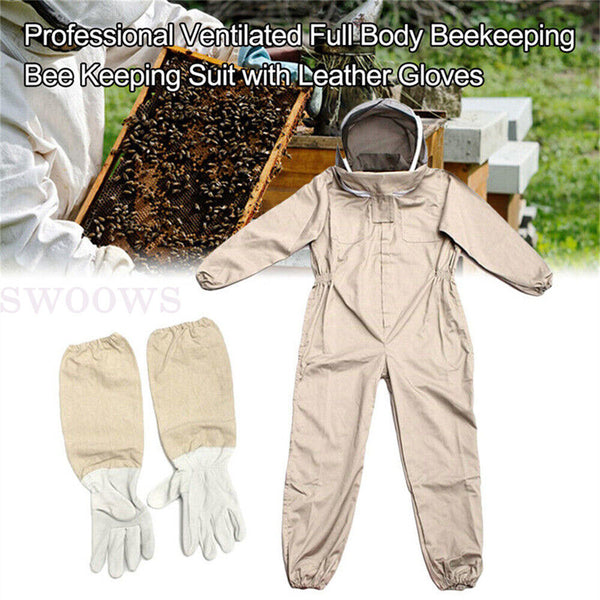 Full Beekeeping Suit Heavy Duty Leather Ventilated Keeping Gloves Bee Anti-Sting