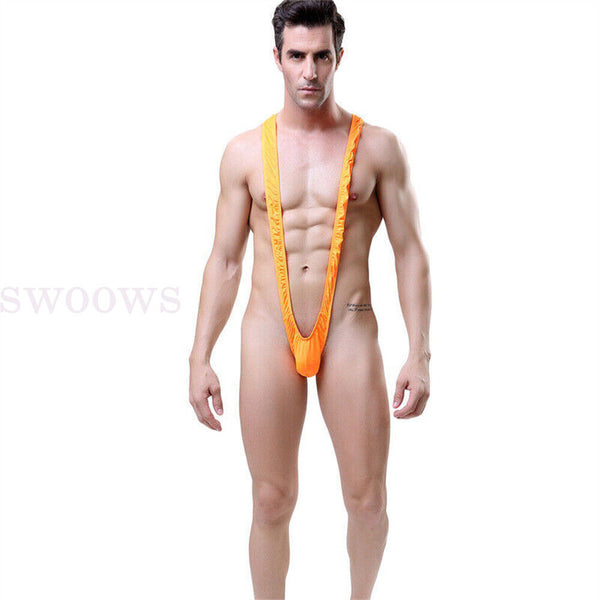 Leopard Skin Mesh Man Sexy Borat Mankini Thong Bodysuit Costume Swimsuit