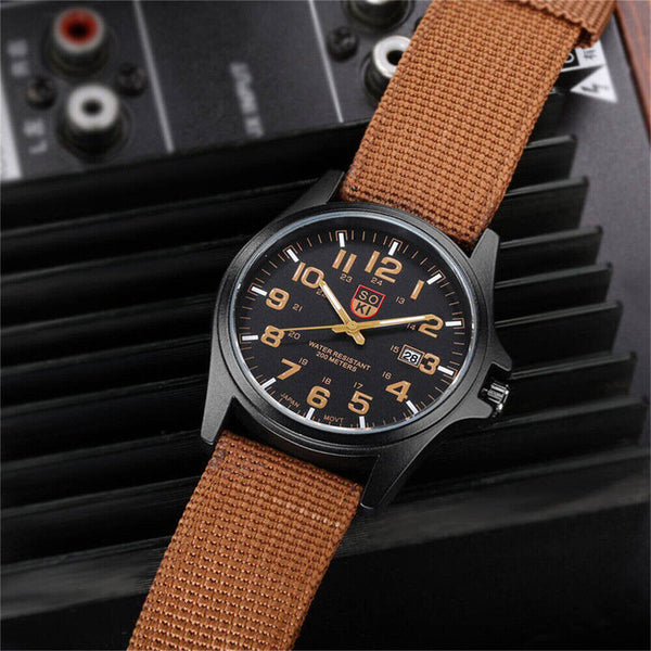 1/2x Mens Date Stainless Steel Military Sports Analog Quartz Army Wrist Watch