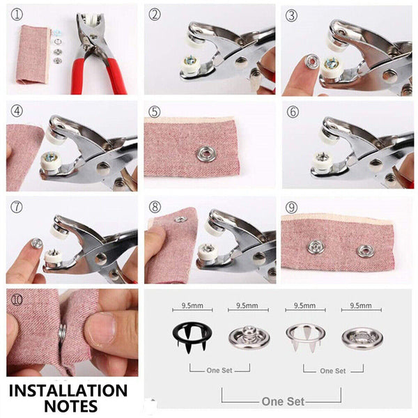 400Pcs Press Studs Snap Button Fastener With Plier Tool Kit Clothing DIY Buttons