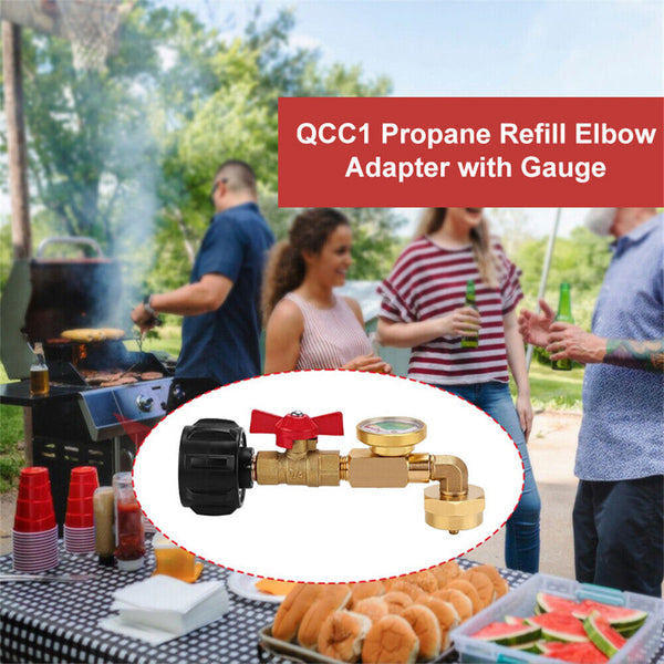 QCC1 Propane Refill Elbow Adapter with Gauge 1LB Bottle Tank 20-40LBS Cylinder