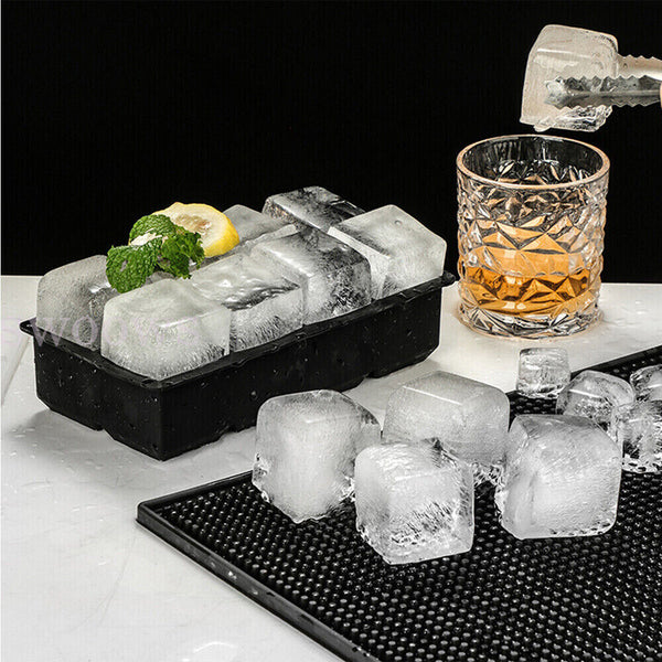 8 Grids Whiskey Silicone Maker Ice Cube Tray Mould Large Mold Giant Square Black