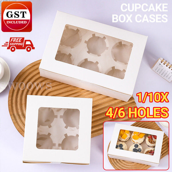 Cupcake Box Cases 4/6 holes Clear Window Cupcake Display Boxes Muffin Cup