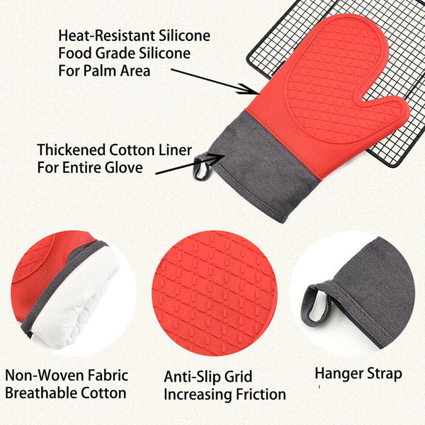 Silicone Oven Kitchen Glove Heat Resistant Mitt Non-Slip Baking Glove Long NEW