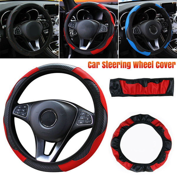 Car Steering Wheel Cover Leather Breathable Anti-slip Protector Universal 38cm