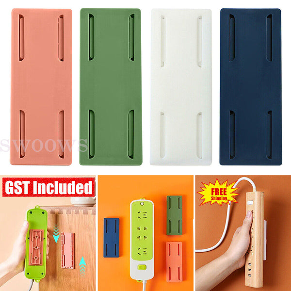 Wall Mount Plug Fixer Self-Adhesive Power Strip Plug Holder Socket Organizer