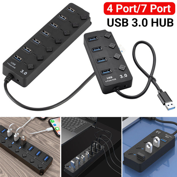 Multi USB 3.0 2.0 Hub 4 Port High Speed Slim Compact Expansion Smart Splitter Au