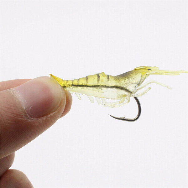 20Pcs Soft Plastic Bass Yabbie Prawn Shrimp Fishing Lure Jig Heads Bream Natural