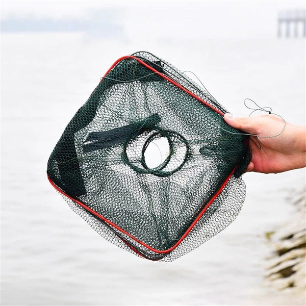 Foldable Fishing Shrimp Fish Crab Yabbie Bait Net Trap Cast Dip Cage 2 Hole AU