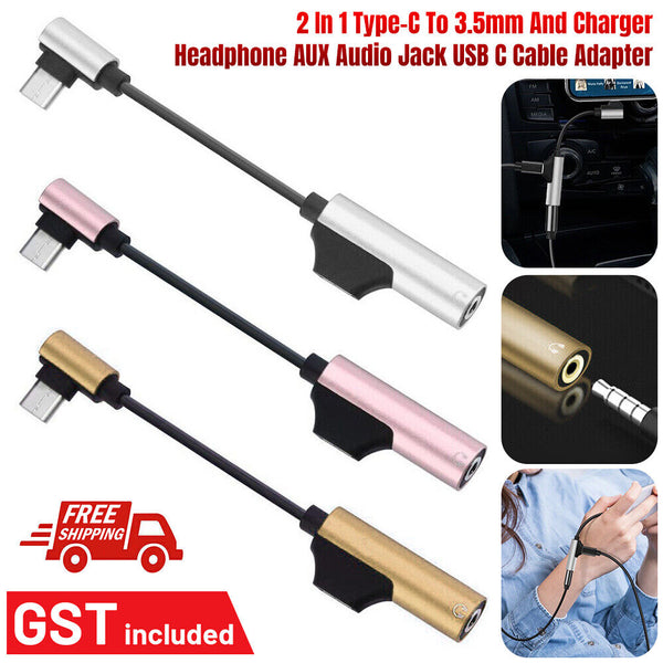 NEW 2 In 1 Type-C To 3.5mm And Charger Headphone AUX Audio Jack