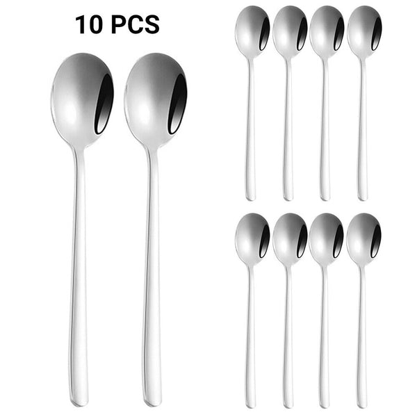 UP 10PC Long Handled Stainless Steel Coffee Spoon Cold Drink Ice Cream Tea Spoon