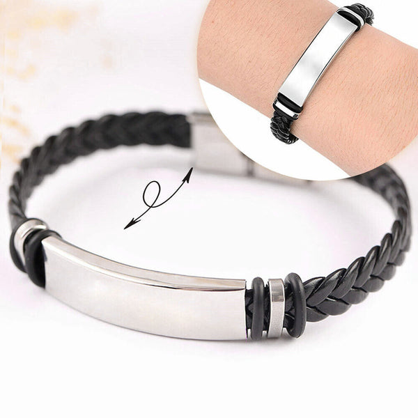 1/2x PU Leather Bracelet Gift for Dad Daddy Fathers Day Mens (without font)