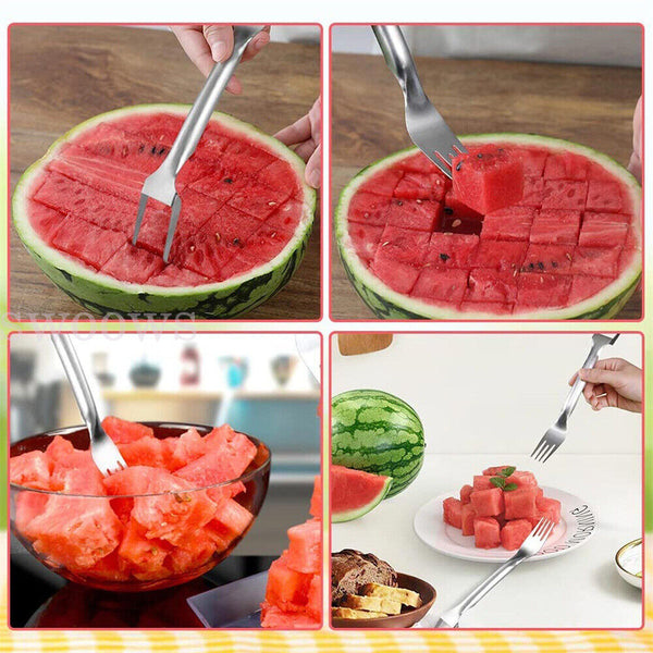 1-2 Watermelon Slicer Cutter, 2-in-1 Fork Stainless Steel Fruit Cutting Artifact