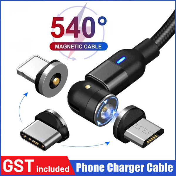 1-2PCS Magnetic 540° Cable-Rotate Phone Charger Cord Durable Nylon Braid-Fast 1M