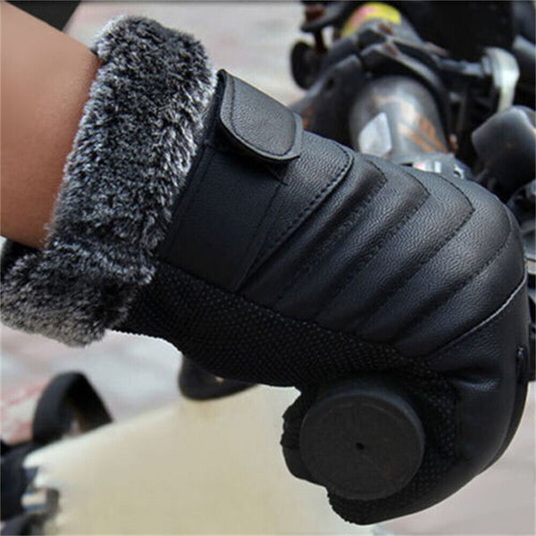 1/2 Winter Warm PU Leather Wool Wrist Gloves Touch Screen Full Finger Fur Mitten