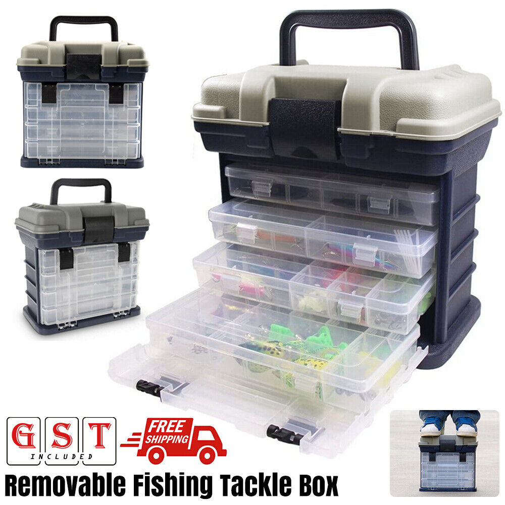 Portable 4 Tray Heavy Duty Removable Fishing Tackle Box for Terminal Tackle AU