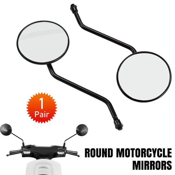 Pair round black motorcycle mirrors M10 10mm Thread Rear Side View Mirror