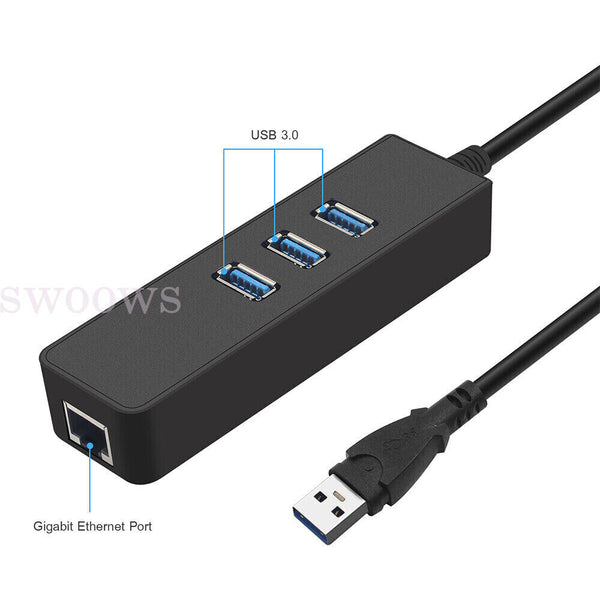 2PCS 100Mbps USB 3.0 HUB 3 Port with RJ45 Ethernet Adapter to PC MAC Laptop NEW