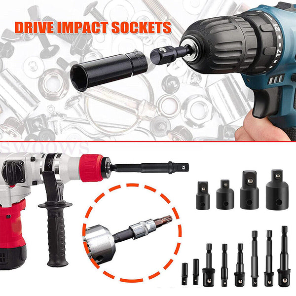 1-2 Set Drill Socket Adapter Impact Nut Driver Bit Extension Hex 1/4" 3/8" 1/2"T