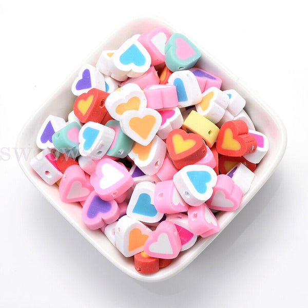 MULTI Heart Beads Pony Polymer Clay 10mm 100pc Fun Mix DIY Jewellery Spacer FREE