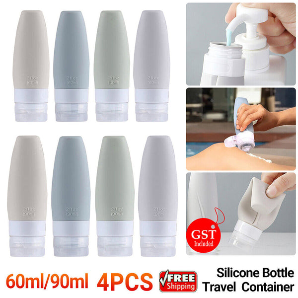 4PCS Cosmetic Container Dispenser Silicone Empty Bottle Travel Shampoo Lotion