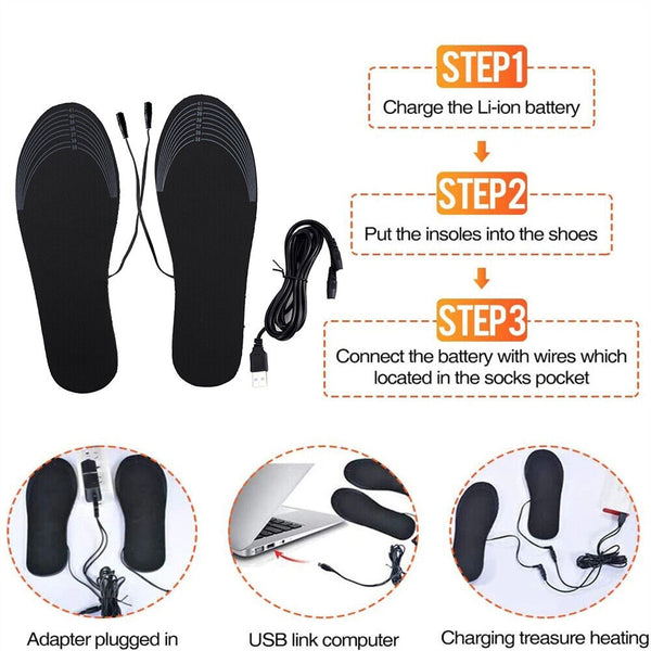 USB Electric Heated Shoe Insoles Feet Heater Foot Winter Warmer Pads Warm Socks