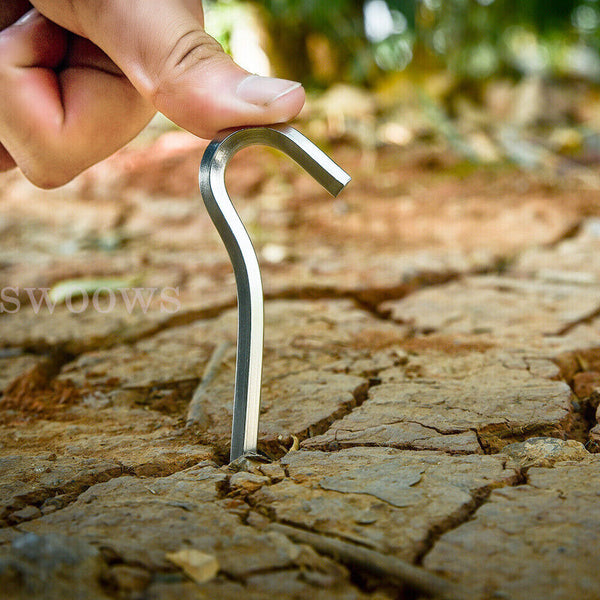 12/24 Aluminum Tent Pegs Hook Outdoor Camping Trip Ground Durable Nail Stakes