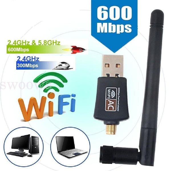 600Mbps USB WiFi Adapter Wireless Dongle Dual Band 2.4GHz/5GHz For PC Laptop