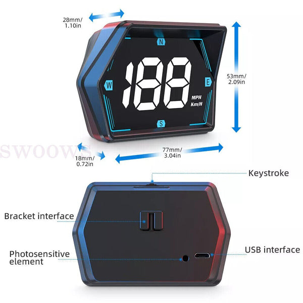 Universal Digital GPS Speedometer Car HUD Head Up Display MPH/KM Overspeed Alarm