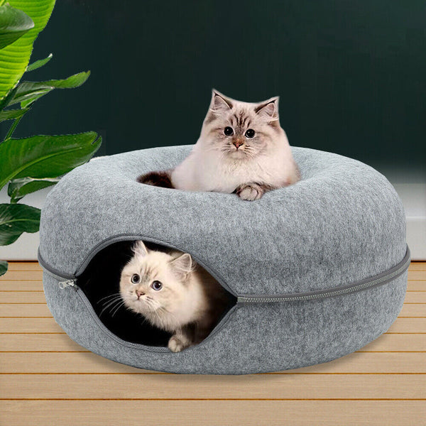 Cat Tunnel Bed Felt Pet Puppy Nest Cave House Round Donut Washable Detachable