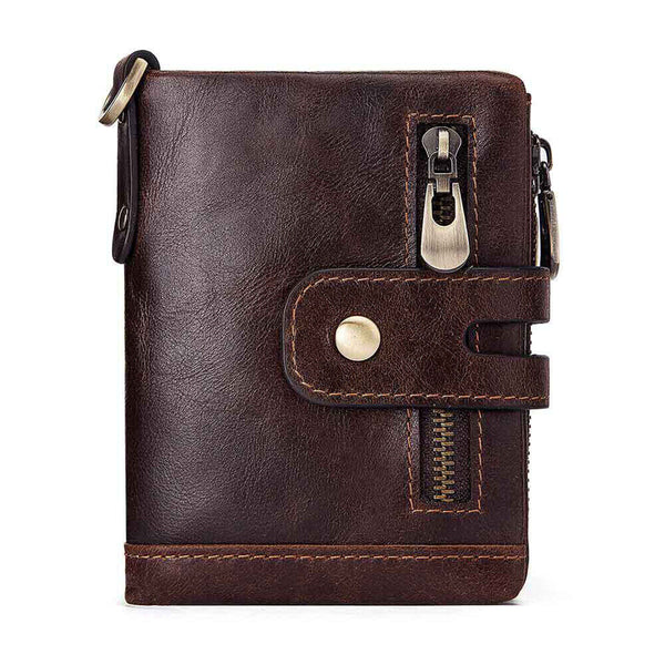 Men's RFID Blocking Wallet Genuine Leather Purse Card Slots Coins Holder Chain