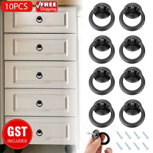 1-10 Black Ring Pull Handle Cabinet Knob Drawer Dresser Cupboard Drop Zinc Alloy