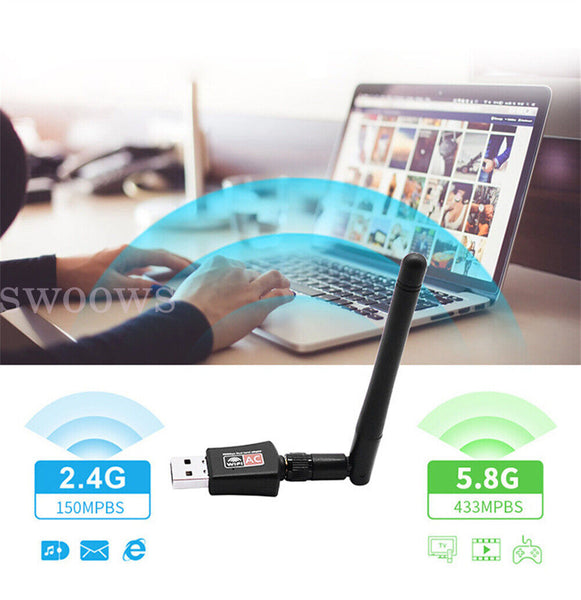 600Mbps USB WiFi Adapter Wireless Dongle Dual Band 2.4GHz/5GHz For PC Laptop