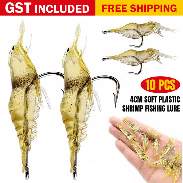 20Pcs Soft Plastic Bass Yabbie Prawn Shrimp Fishing Lure Jig Heads Bream Natural