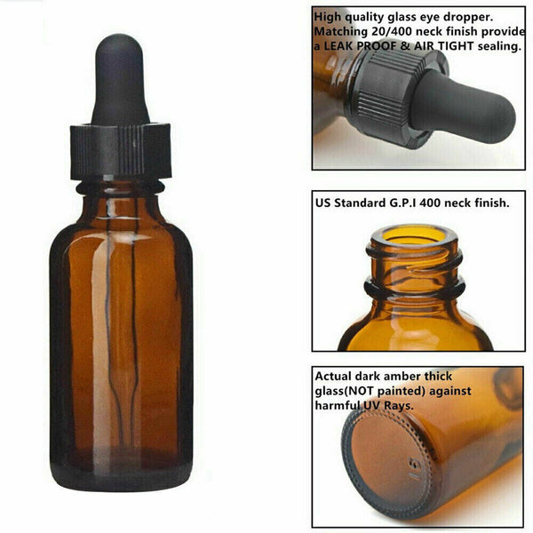 NEW 30ml Amber Glass Bottle Liquid Dropper Pipette Perfume Eye Essential Oil AU