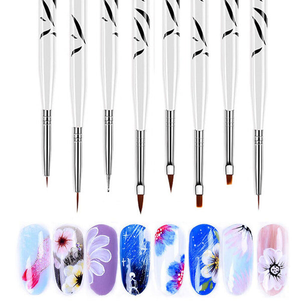 8PCS Acrylic Nail Art Brush Pen UV Gel Painting Drawing Liner Polish Brushes AU