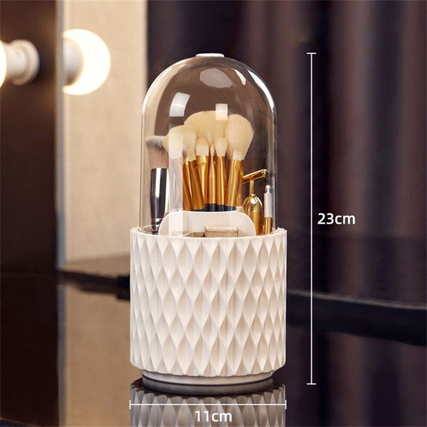 360° Rotating Makeup Brush Holder W/ Lid Makeup Organizer Cosmetic Storage Case