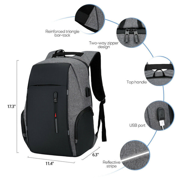 Backpack USB Charging Waterproof Laptop Travel Shoulder School Bag Anti-theft AU