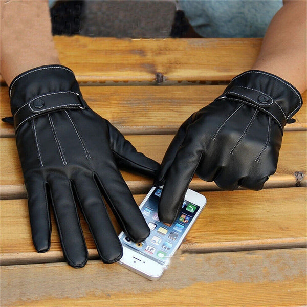 Leather Gloves Motorcycle Men Full Finger Touch Screen Driving Winter Warm New