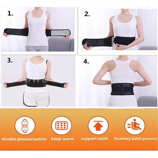 Self Heating Magnetic Back Support Lumbar Lower Waist Brace Belt Pain Relief AU