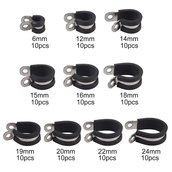 up100 P Clips Rubber Lined Cable Hose Pipe Clamps Holder Air Clip Clamp 6mm-24mm