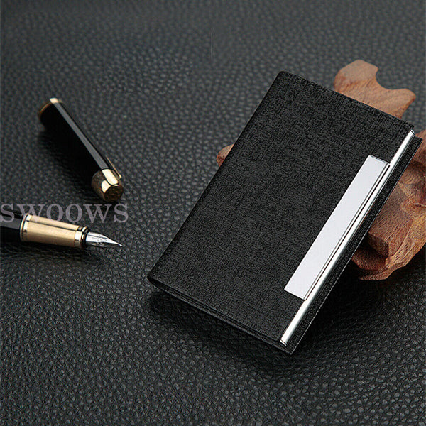 Business Card Holder Case PU Leather Stainless Steel Multi Magnetic Closing Case