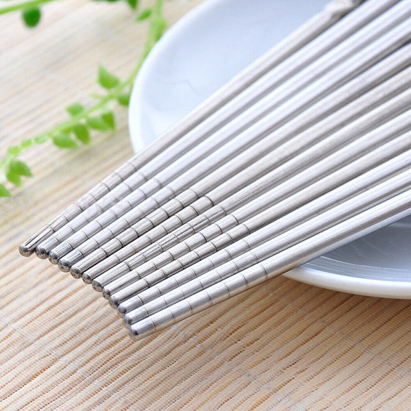 Stainless Steel Chopsticks Asian Chinese Japanese Dinner Reusable Metal Cutlery