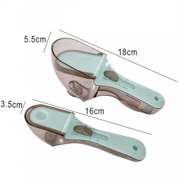 2pcs Baking Adjustable Plastic Scale Gauge Scoop Kitchen Measuring Spoons