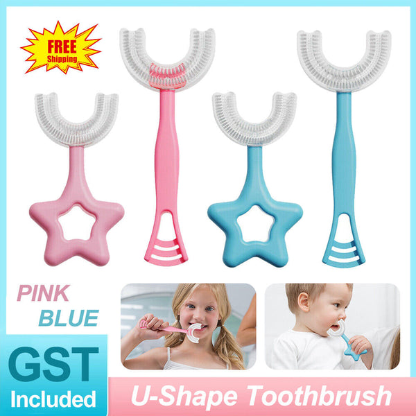 Kids U Shaped Toothbrush Soft Silicone Brush Head 360° Oral Teeth Cleaning Brush