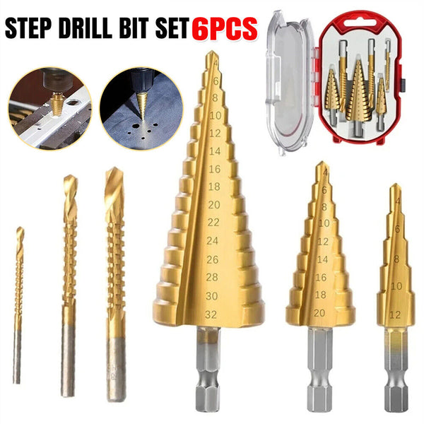 Titanium Plating 6Pcs Step Drill Bit Set High-Speed Reaming Pagoda Sawtooth Set